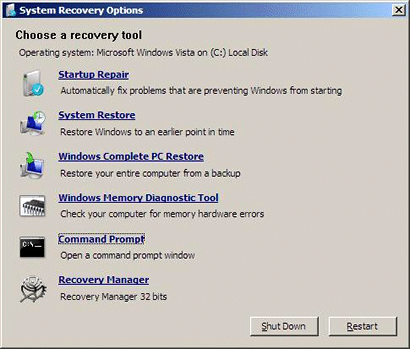 The Gateway Recovery Manager item at System Recovery Options